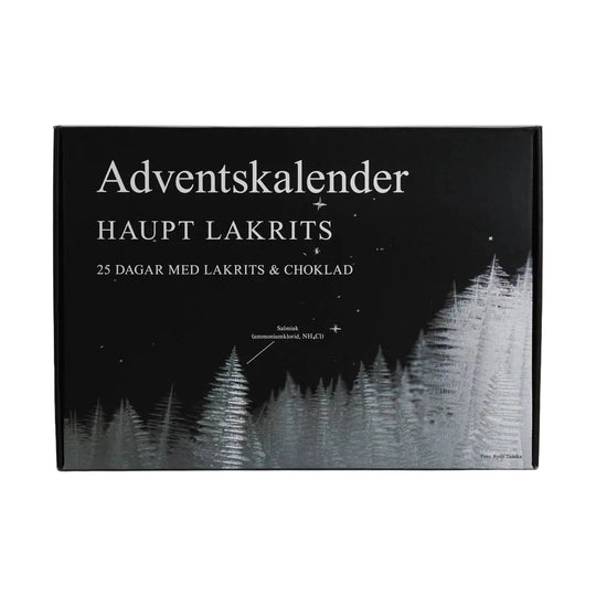 Haupt Lakritsi Adventskalenteri 2026 musta pakkaus hopeahavunoksilla