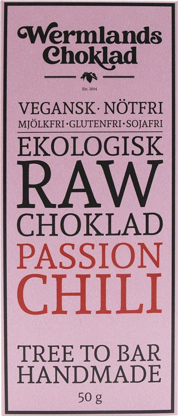 WermlandsChoklad Passion Chili 73% raaka suklaa, vegaaninen, pähkinätön, gluteeniton ja soijaton