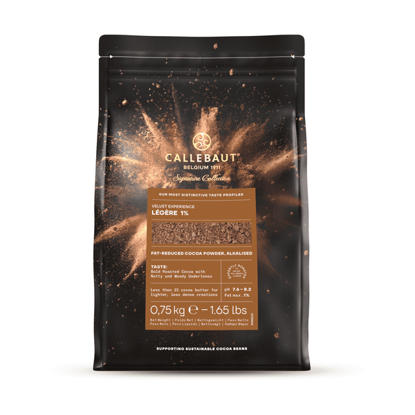 Svart påse med Callebaut Velvet Légère 1% kakaopulver