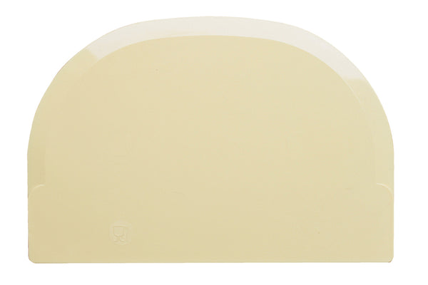 Beige plastspatel för choklad med ergonomiskt handtag och glas-och-fork-symbol