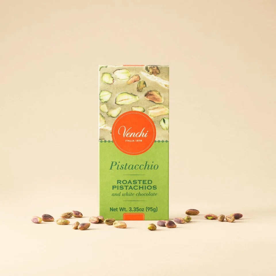 Venchi Crunchy Pistachio -suklaapatukan 95 g pakkaus pistaasipähkinöillä