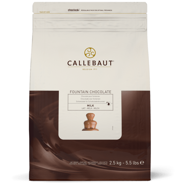 Callebaut milk fountain chocolate 33.6% in 2.5kg resealable pouch