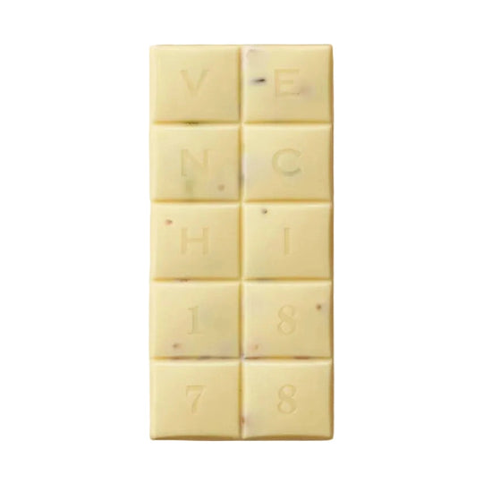 Vit chokladplatta med Venchi-logotyp och 1878-nummer