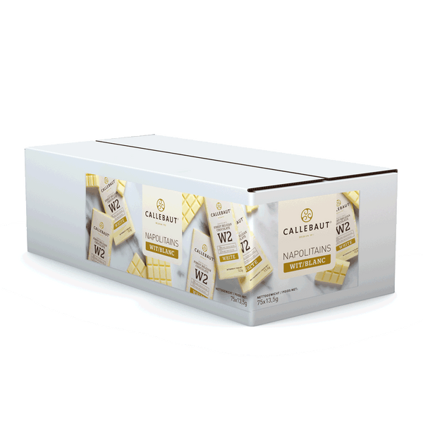 Callebaut Napolitains W2 white chocolate bars in retail display box