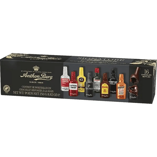 Anthon Berg Signature Collection -lahjapakkaus, jossa 16 suklaalikööripulloa, 250 g