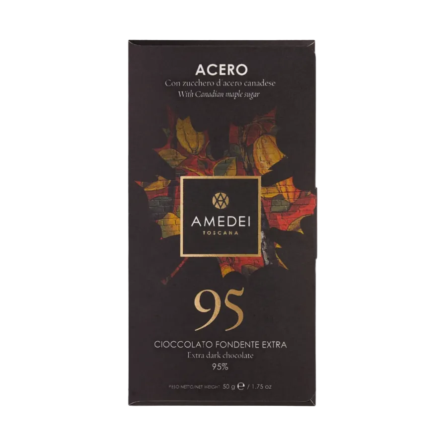 Amedei Acero 95% suklaa vaahteralehtikuviolla, 50g