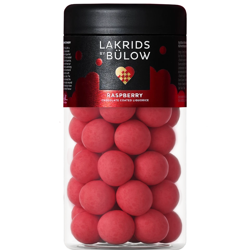 Lakrids by Bülow Raspberry Chocolate Coated Liquorice in jar