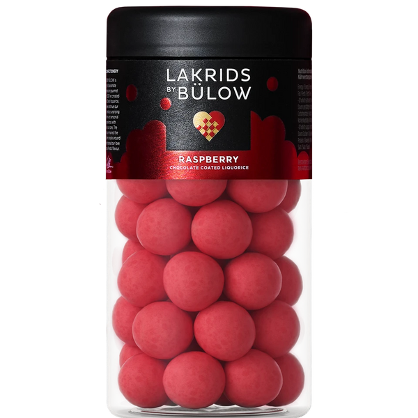 Lakrids by Bülow Raspberry Chocolate Coated Liquorice in jar