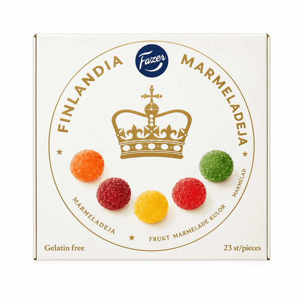 Fazer Finlandia Frukt Marmeladkulor box with gelatin-free fruit gummies