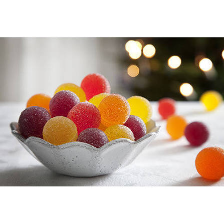 Silver bowl of Fazer multicolored fruit marmelad kulor candies