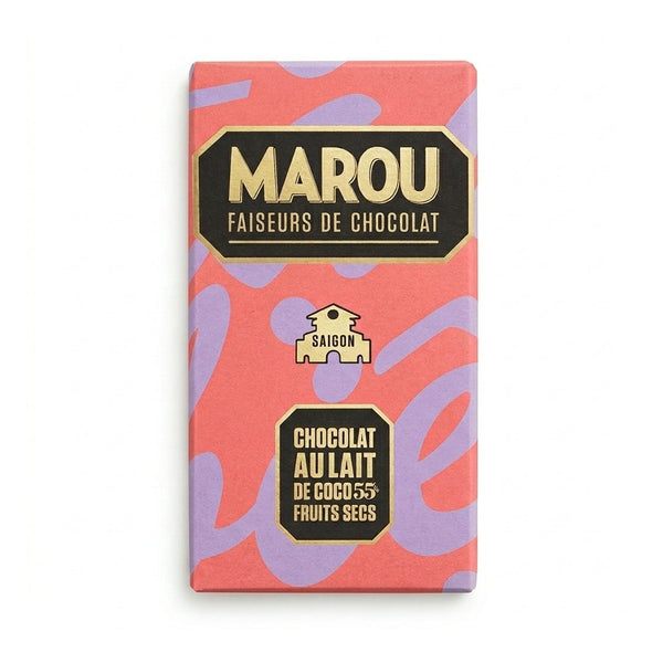 Marou Saigon 55 % suklaa kookospohjaisella maidolla ja kuivatuilla hedelmillä, 80 g