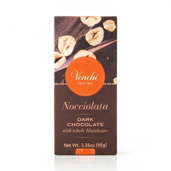 Venchi Nocciolata mörk chokladförpackning med hela hasselnötter