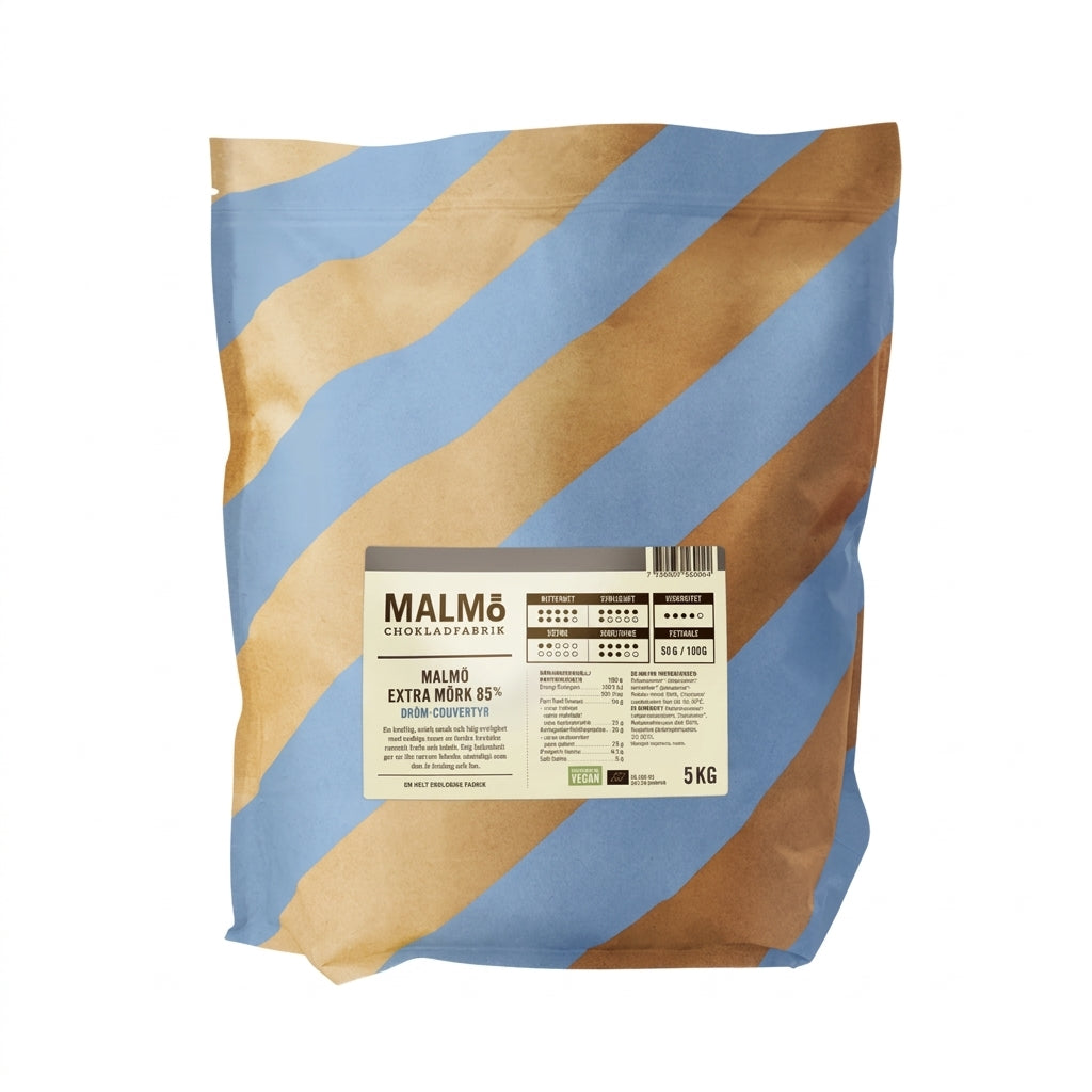 Malmö Chokladfabrik 85 % tumma suklaa 5 kg pussi, kierrätyspaperipakkaus