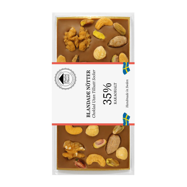 Pralinhuset maitosuklaa sekoitetuilla pähkinöillä ilman lisättyä sokeria, 100g