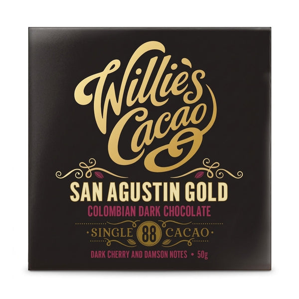 Willie's Cacao San Agustin Gold 88% tumman suklaapatukan pakkauksessa