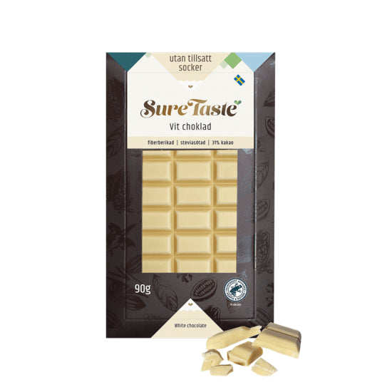 Sure Taste sockerfri vit choklad 90g med fiber och stevia