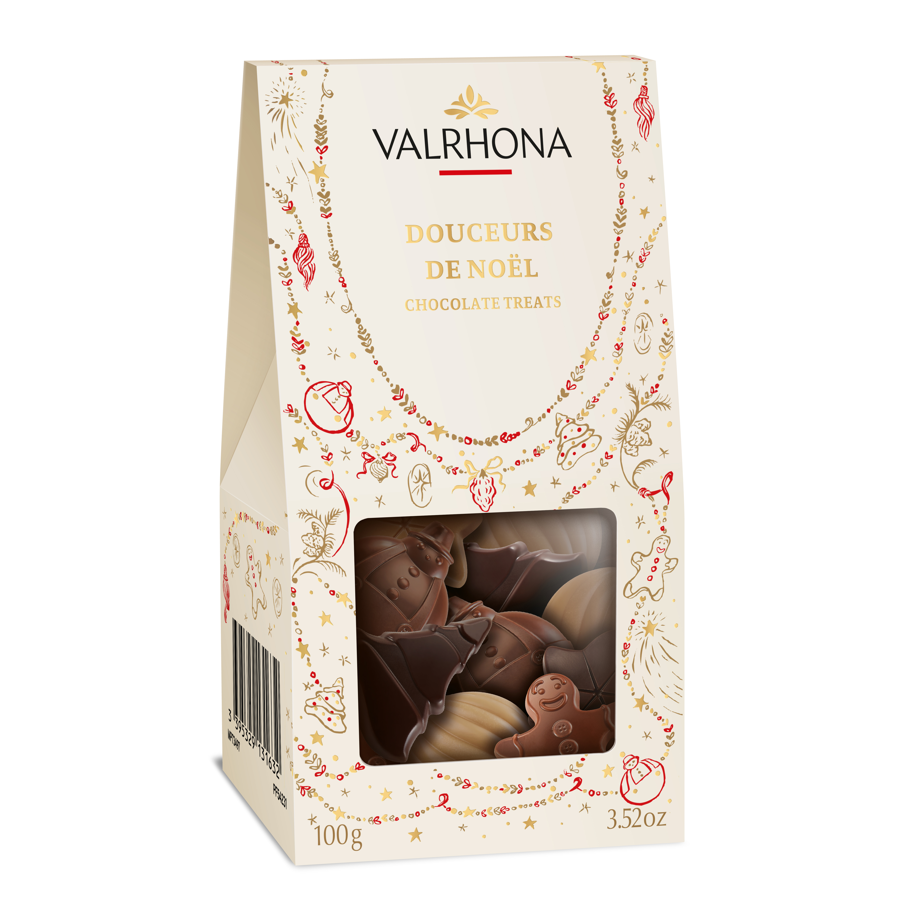 Valrhona Julgodis chokladask med julmotiv och fönster