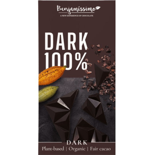 Benjamissimo mörk choklad 100% EKO, ekologisk chokladkaka med kakaobönor och podder