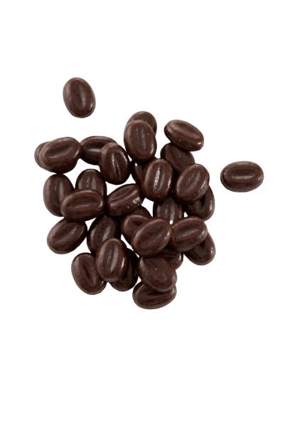 Glossy Callebaut dark chocolate covered coffee beans detail