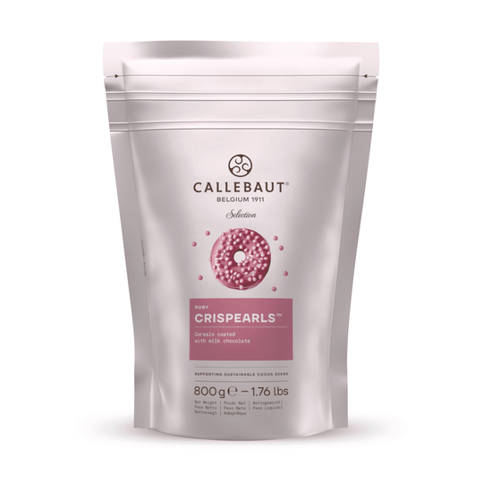 Callebaut Ruby Crispearls 800 g pussi ruusunväristä suklaata ja rapeita helmiä