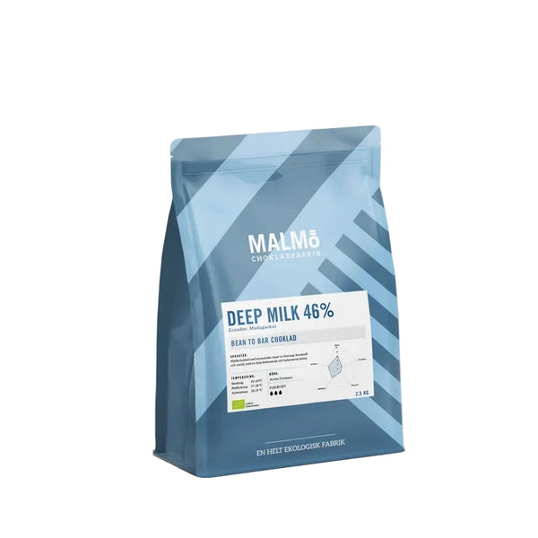 Malmö Chokladfabrik Deep Milk 46% bean to bar choklad i 2,5 kg påse
