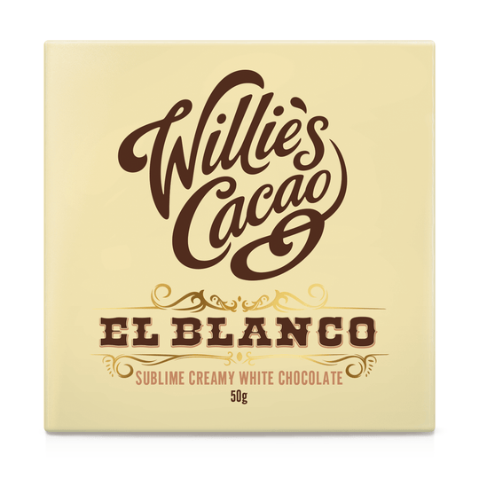 Willie's Cacao El Blanco valkosuklaapatukka 50g vaaleanbeigessä pakkauksessa
