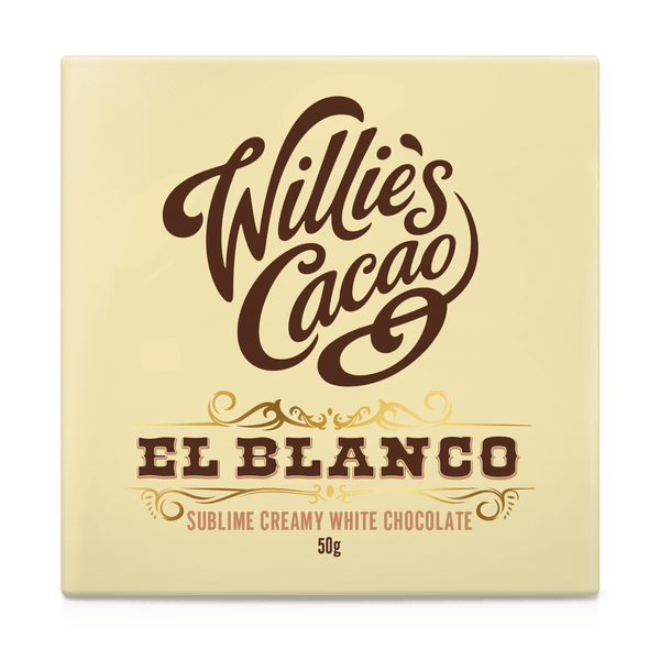 Willie's Cacao El Blanco valkosuklaapatukka 50g vaaleanbeigessä pakkauksessa