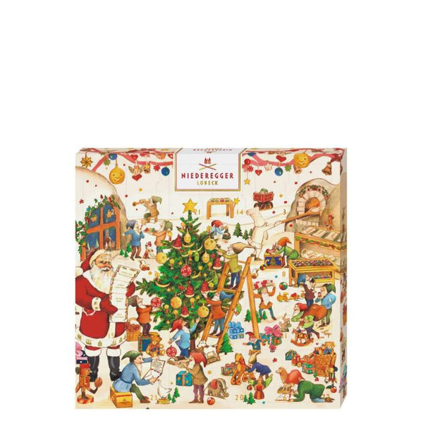 Niederegger adventskalender med tomtemotiv och 168g marsipan