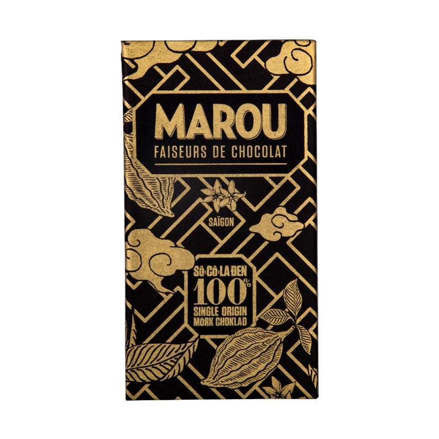 Marou Socoladen 100 % musta pakkaus kultapainatuksella