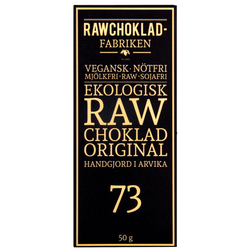 Förpackning av ekologisk raw choklad 73% kakao