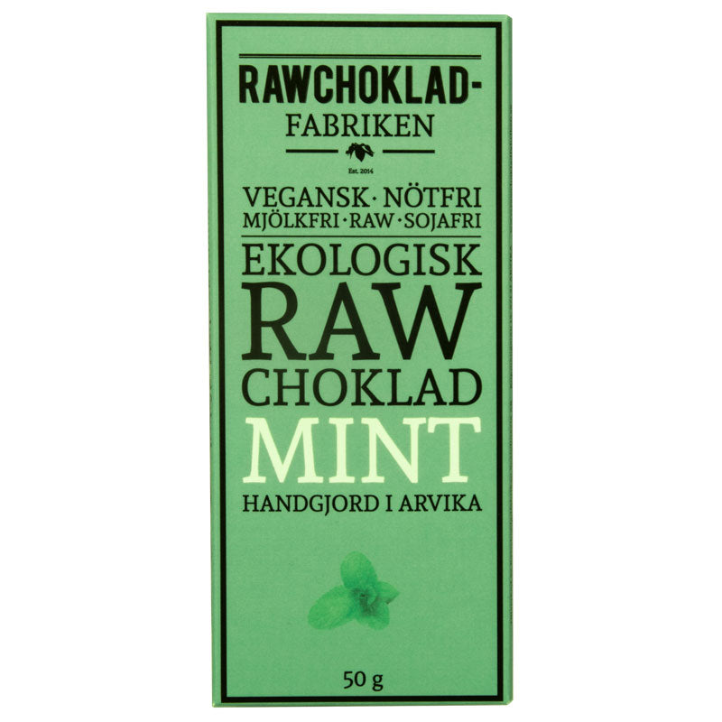 Rawchokladfabriken Mint Nibs 73% chokladkaka, 50g, ekologisk och vegansk