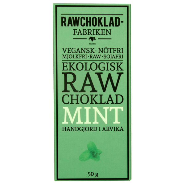 Rawchokladfabriken Mint Nibs 73 % suklaapatukka, 50 g, ekologinen ja vegaaninen